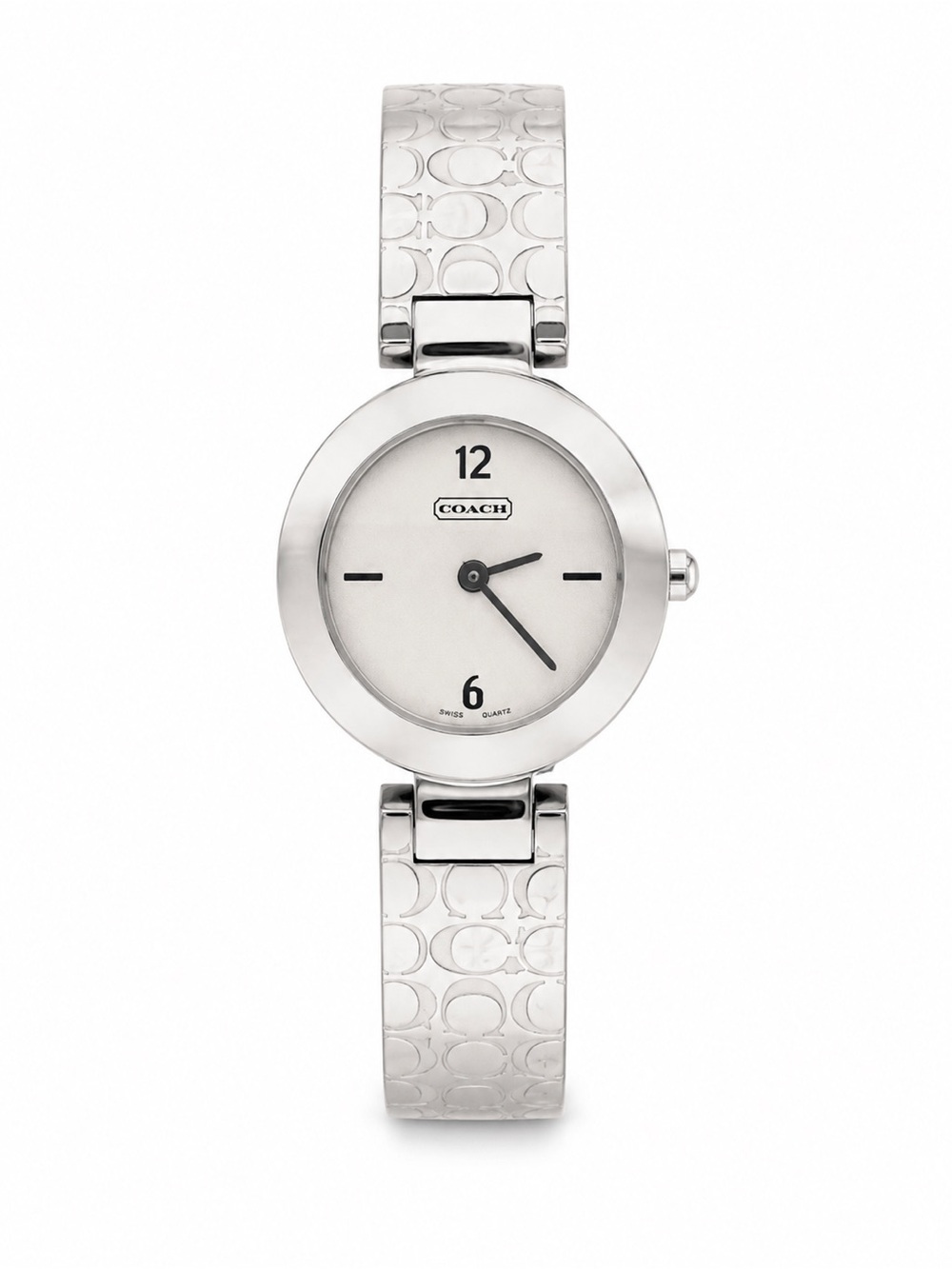 Coach Women's Silver Signature Engraved Bangle Watch